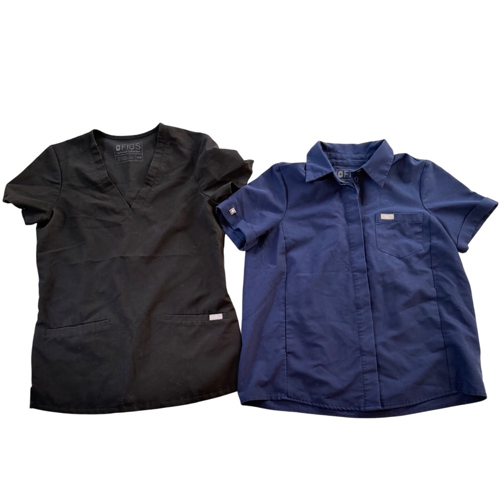 FIGS Casma Catarina Scrub Tops Lot 2 Womens XXS Navy Black Medical‎ Workwear